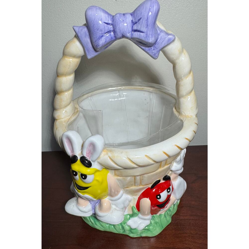 Red & Yellow M&M’s Mars Candy Ceramic Easter Basket Mars FTD Planter 9” Tall